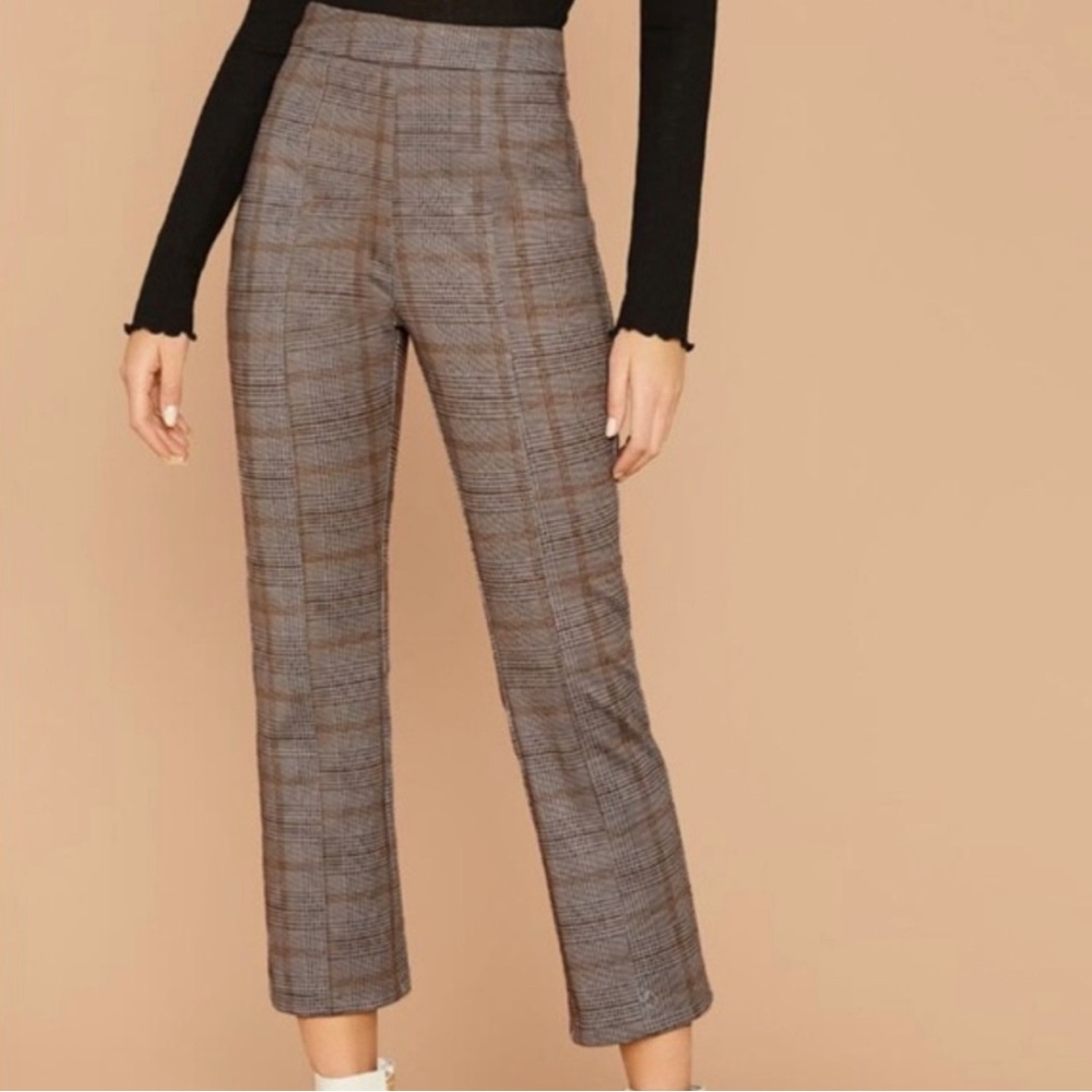ZARA Brown Plaid Print Slim Skinny Cropped Trouser Pant